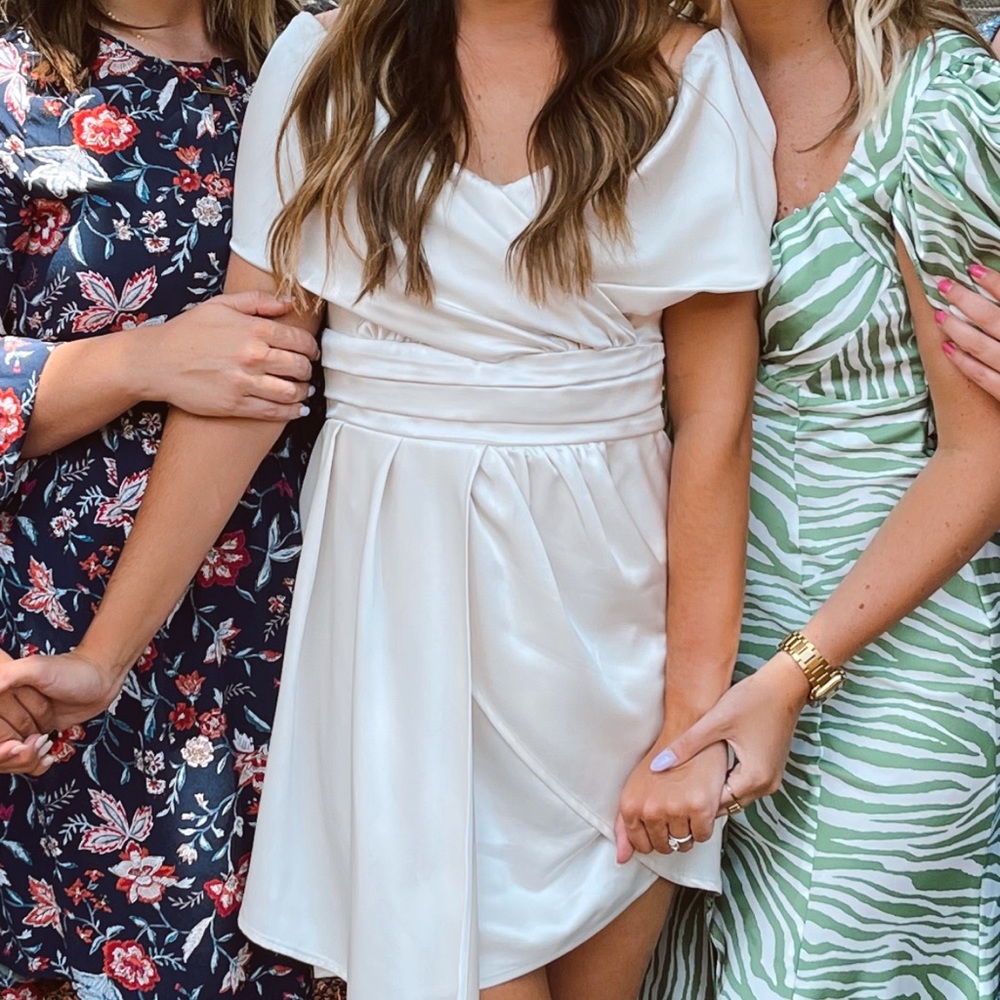 Silk ivory off the shoulder dress